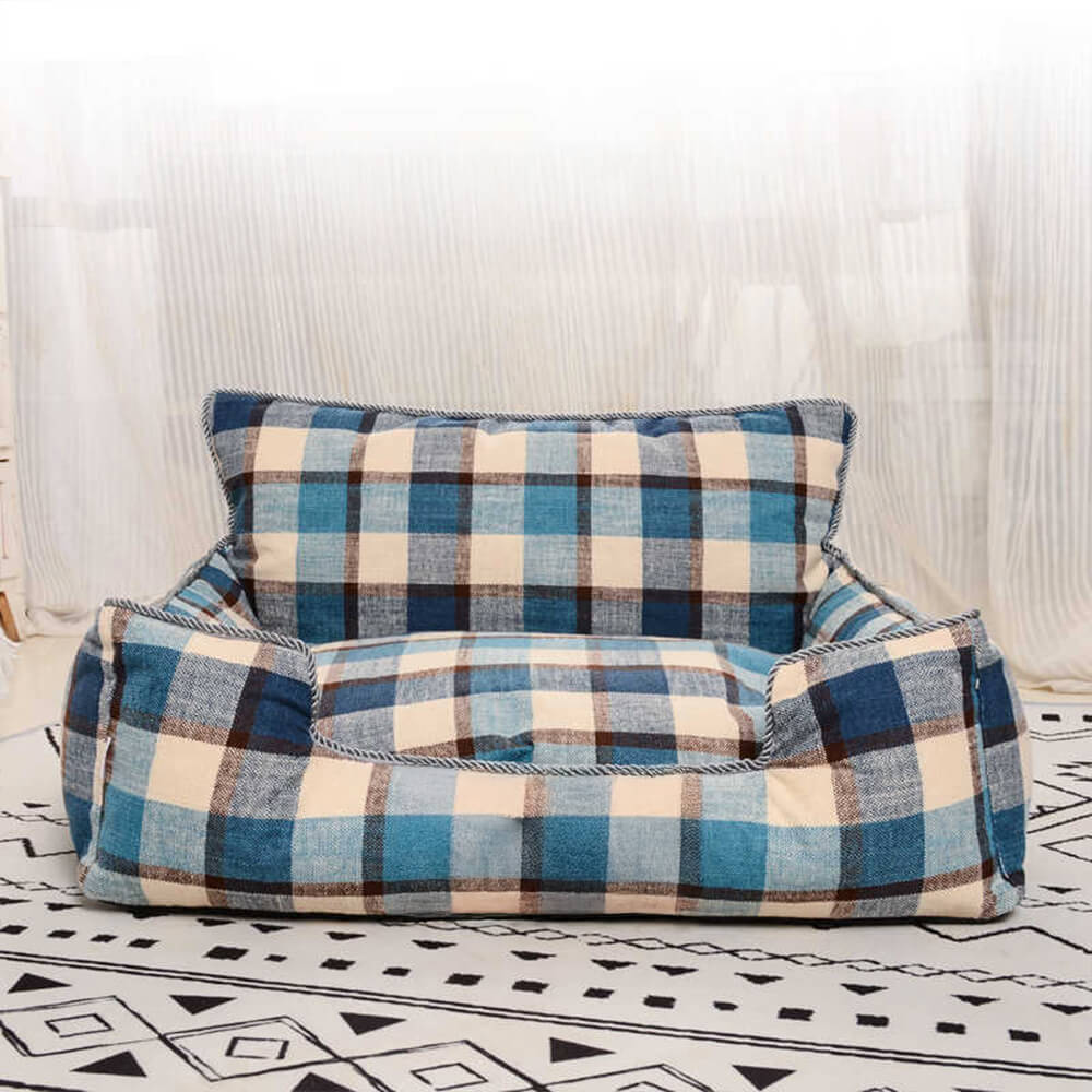 Letto per cani e gatti in plaid vintage caldo, rimovibile e lavabile, con cuscino e coperta coordinati.