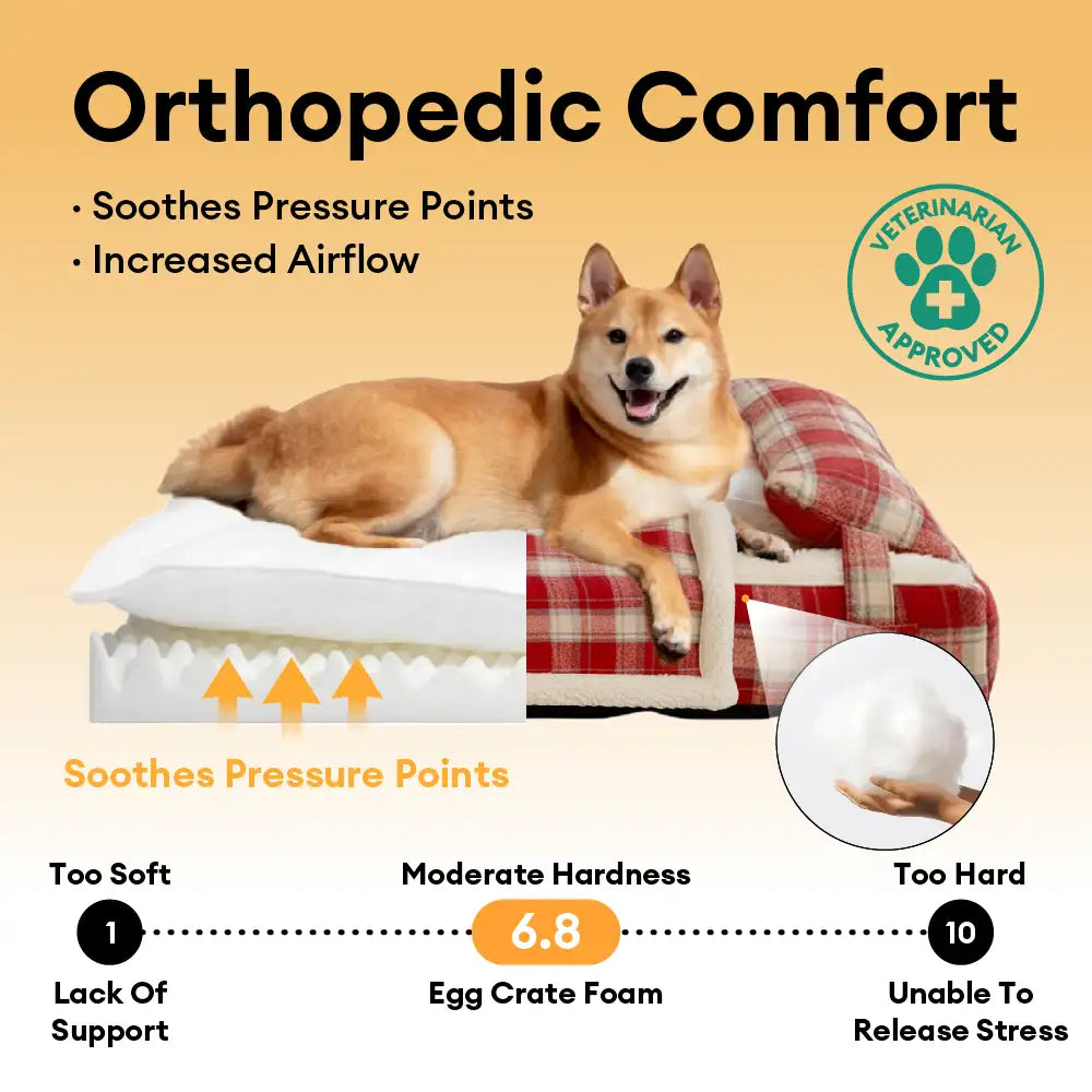 Letto ortopedico per cani staccabile in peluche a quadri vintage con cuscino - Puppy Snug