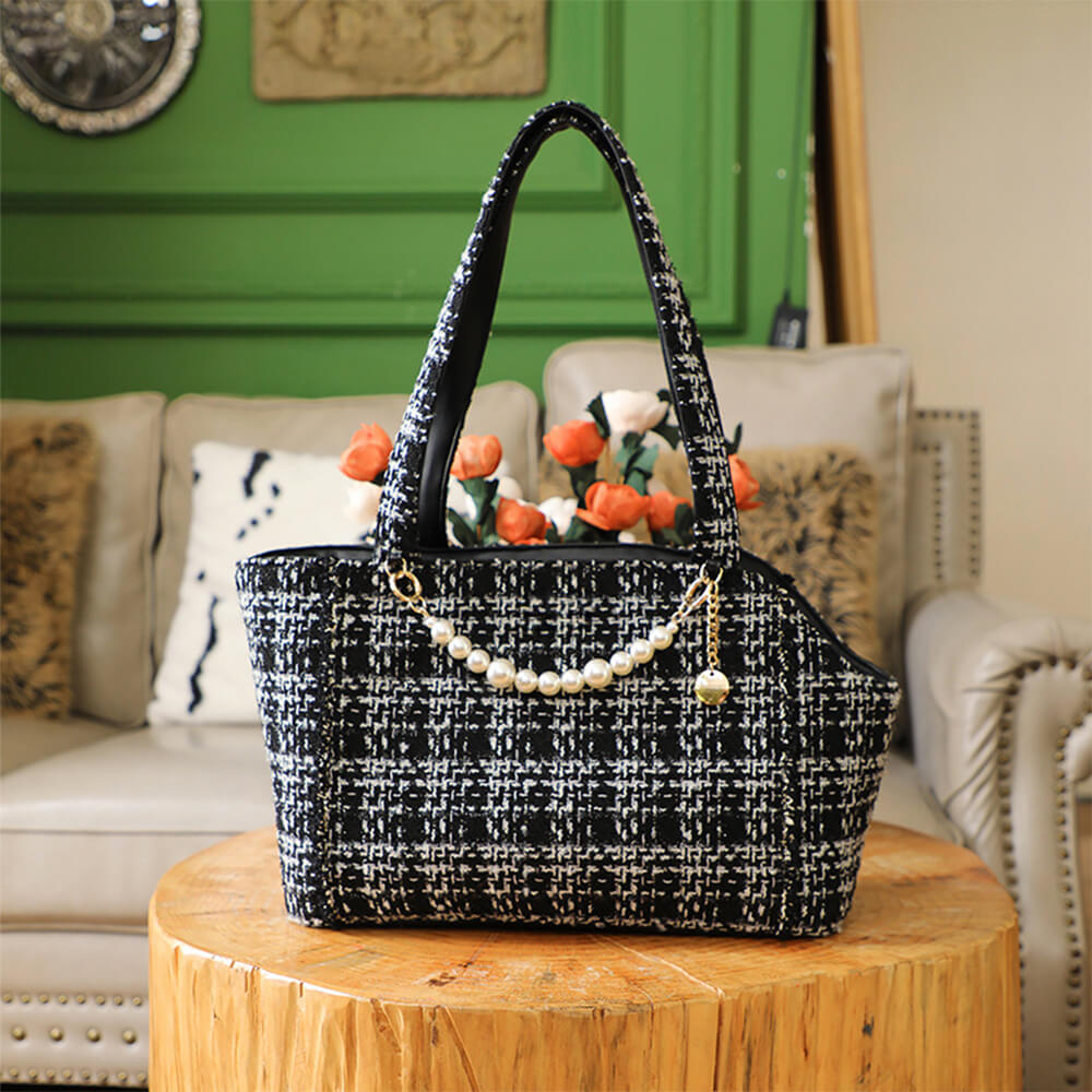 Borsa trasportino leggera in tweed di lusso a scacchi per cani e gatti