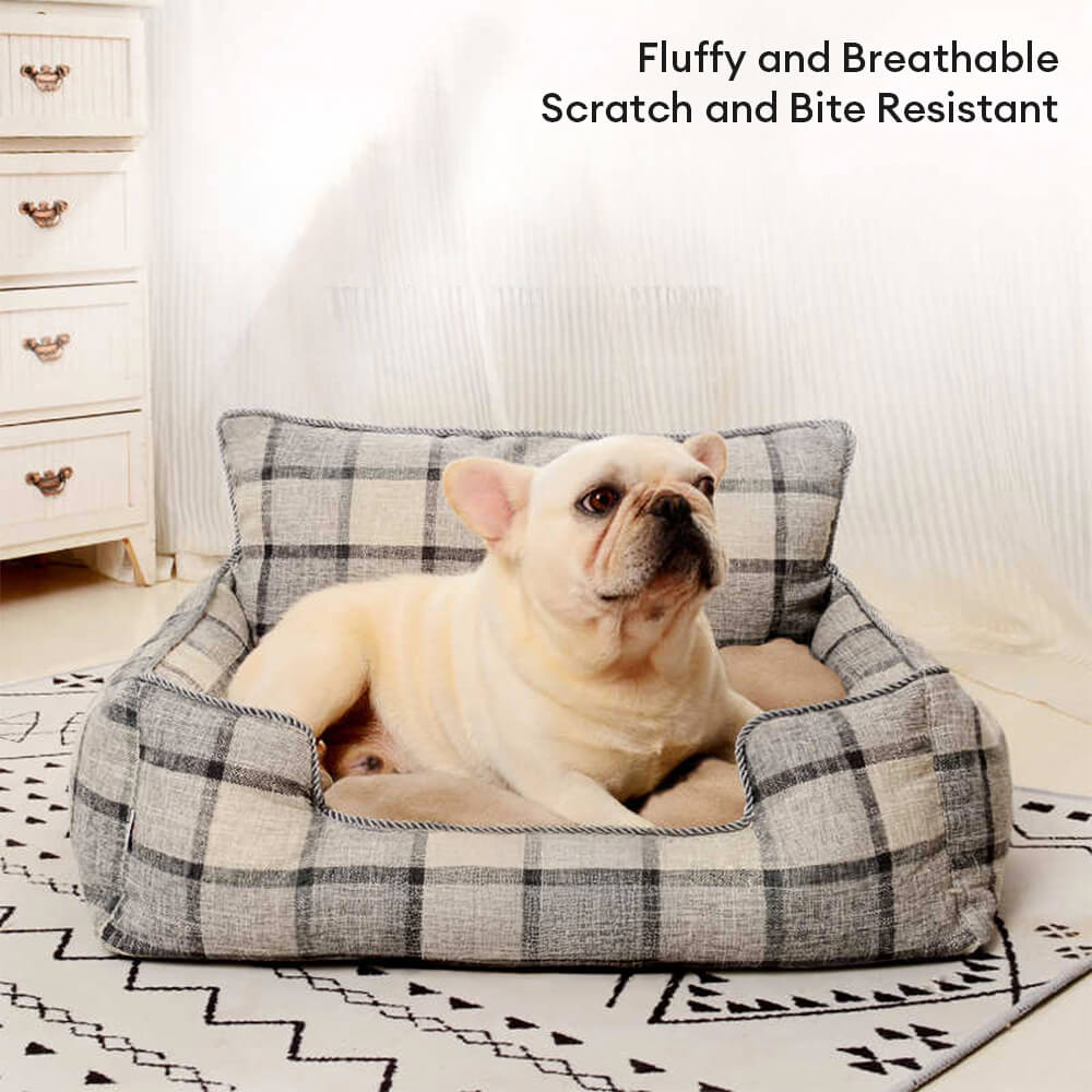 Letto per cani e gatti in plaid vintage caldo, rimovibile e lavabile, con cuscino e coperta coordinati.