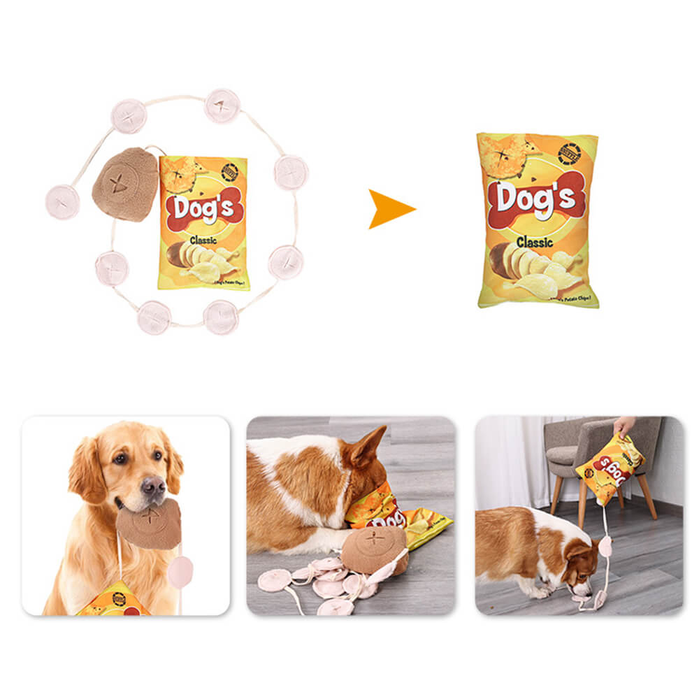 Giocattolo interattivo per cani con croccantini di patate, alimentatore lento e squeaky snuffle