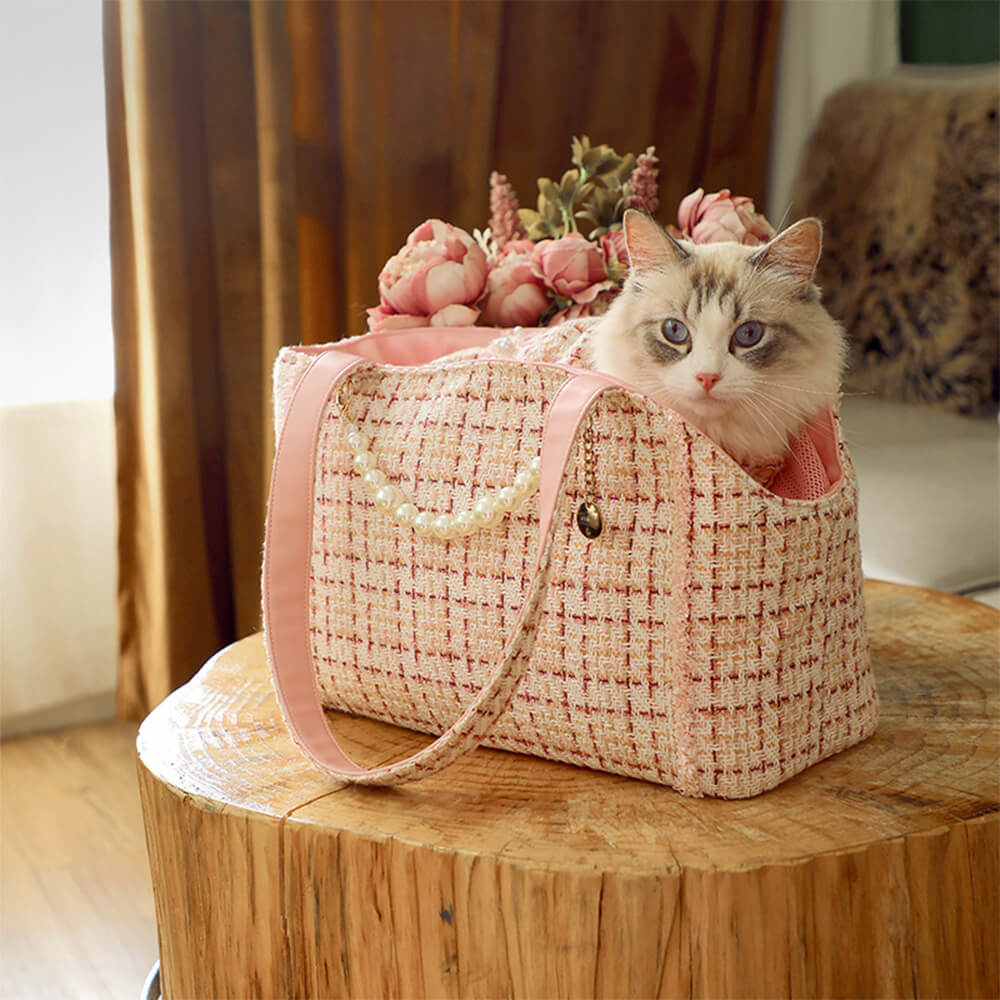 Borsa trasportino leggera in tweed di lusso a scacchi per cani e gatti
