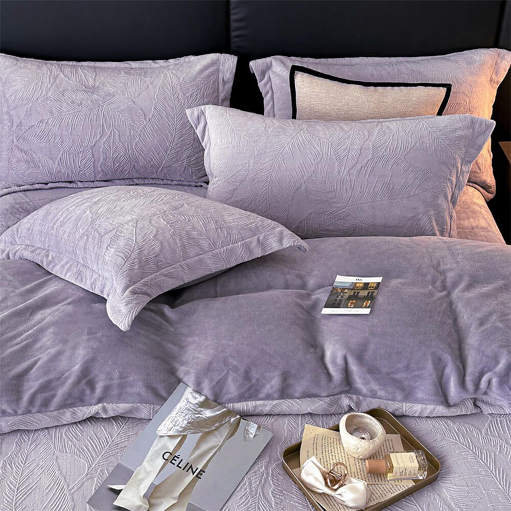 Set di lenzuola in velluto caldo di latte con relief di foglia naturale