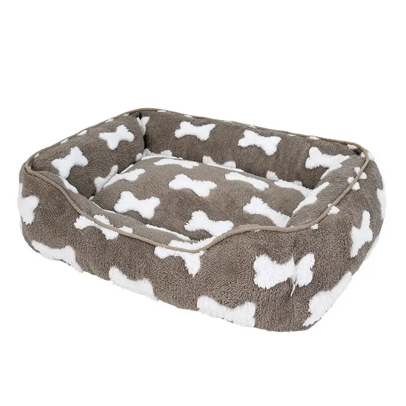 Cuscino per cani quadrato profondo in peluche con motivo ossa