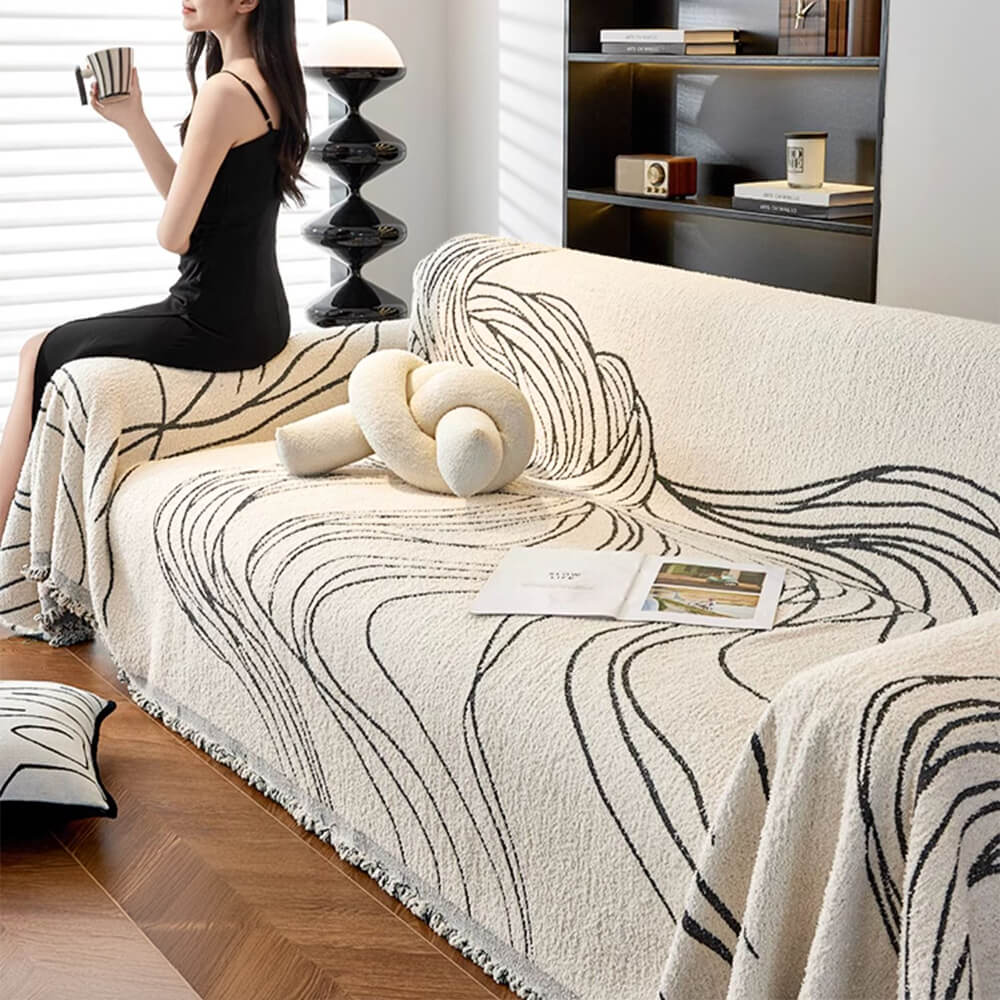 Copertura per divano minimalista in chenille, reversibile, resistente ai graffi dei gatti e antiscivolo