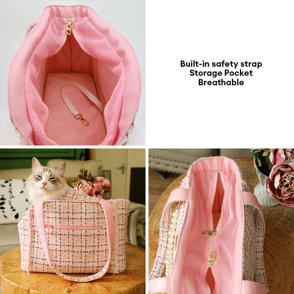 Borsa trasportino leggera in tweed di lusso a scacchi per cani e gatti