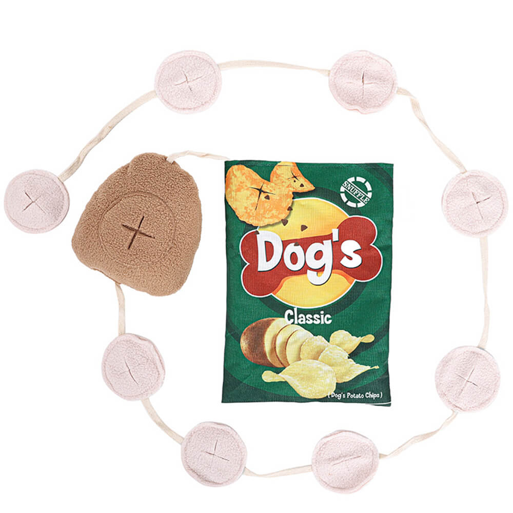 Giocattolo interattivo per cani con croccantini di patate, alimentatore lento e squeaky snuffle