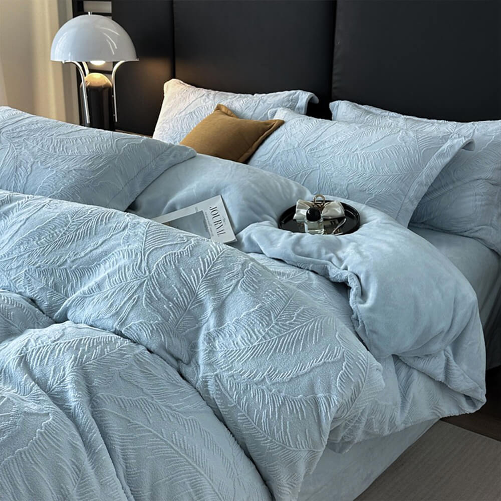 Set di lenzuola in velluto caldo di latte con relief di foglia naturale