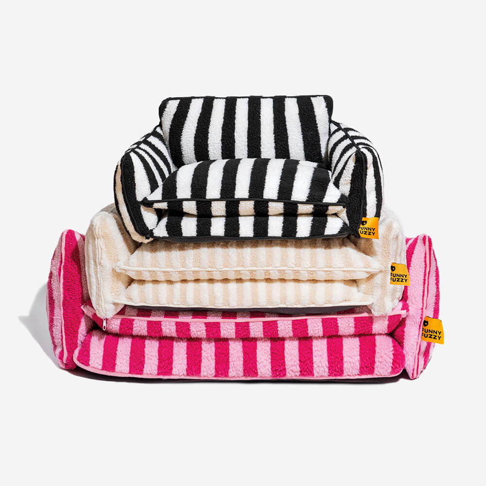 Divano per cani e gatti a doppio strato in faux lambswool a righe alla moda