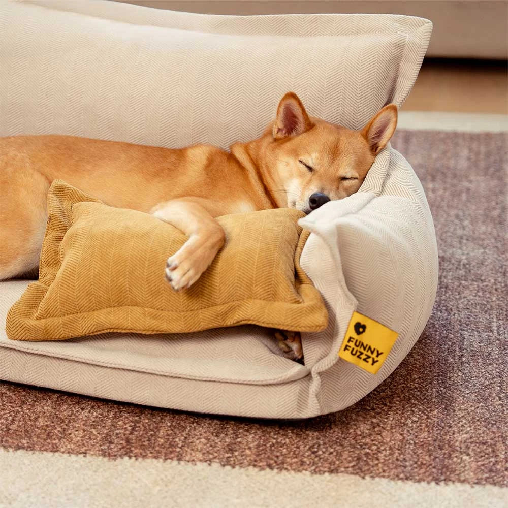 Letto ortopedico per cani in chenille a quattro stagioni, a doppio strato, con spugna rimovibile e cuscino