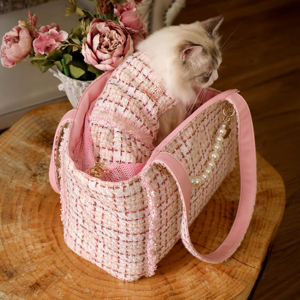 Borsa trasportino leggera in tweed di lusso a scacchi per cani e gatti