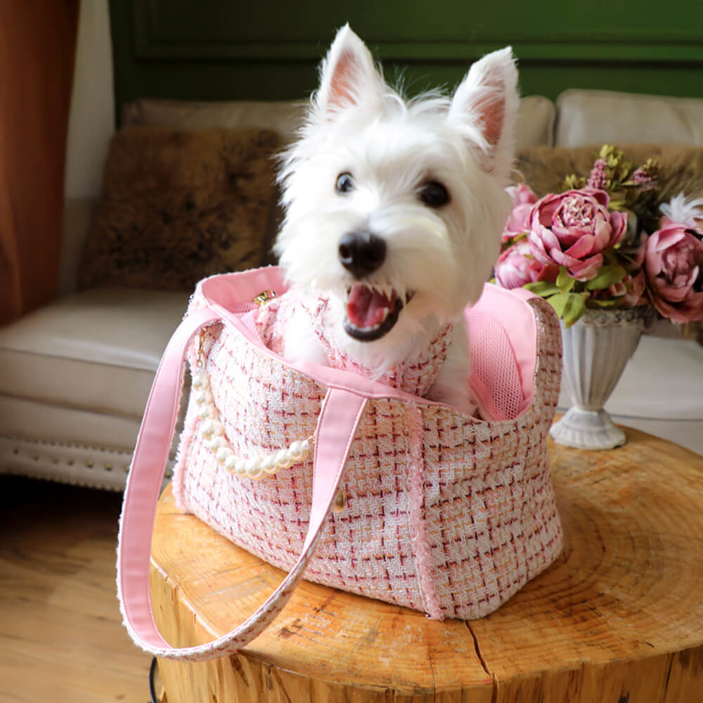 Borsa trasportino leggera in tweed di lusso a scacchi per cani e gatti