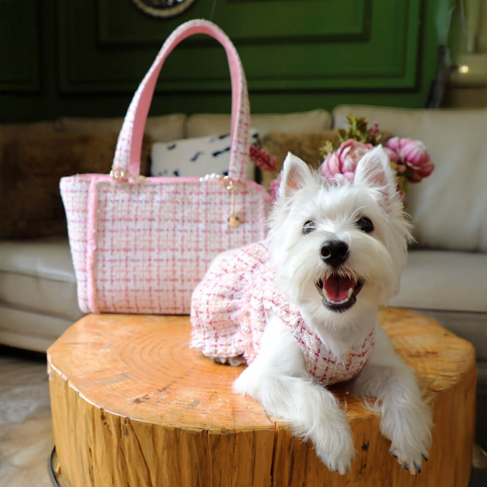 Borsa trasportino leggera in tweed di lusso a scacchi per cani e gatti