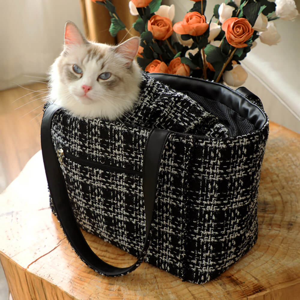 Borsa trasportino leggera in tweed di lusso a scacchi per cani e gatti