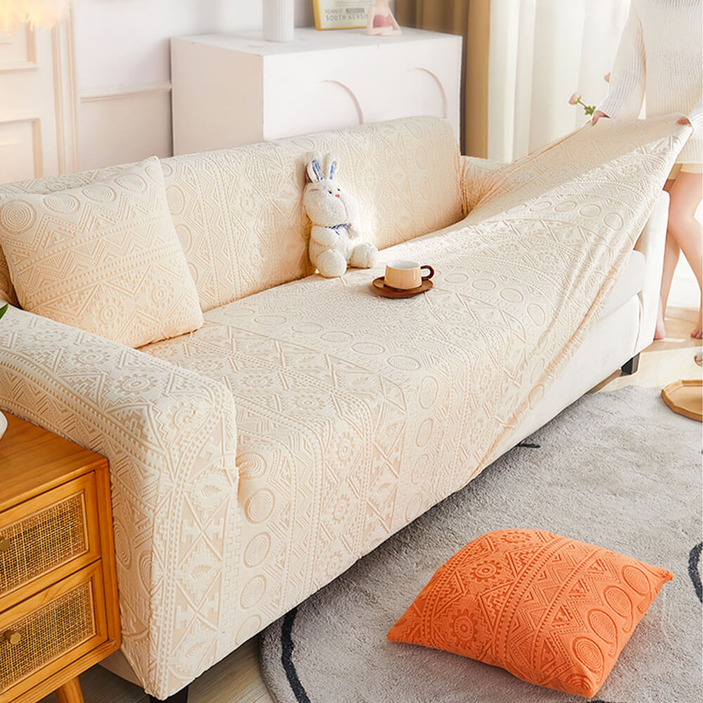Copertura per divano Bohemien in jacquard elasticizzato, completa e antiscivolo, con fodera per cuscino.