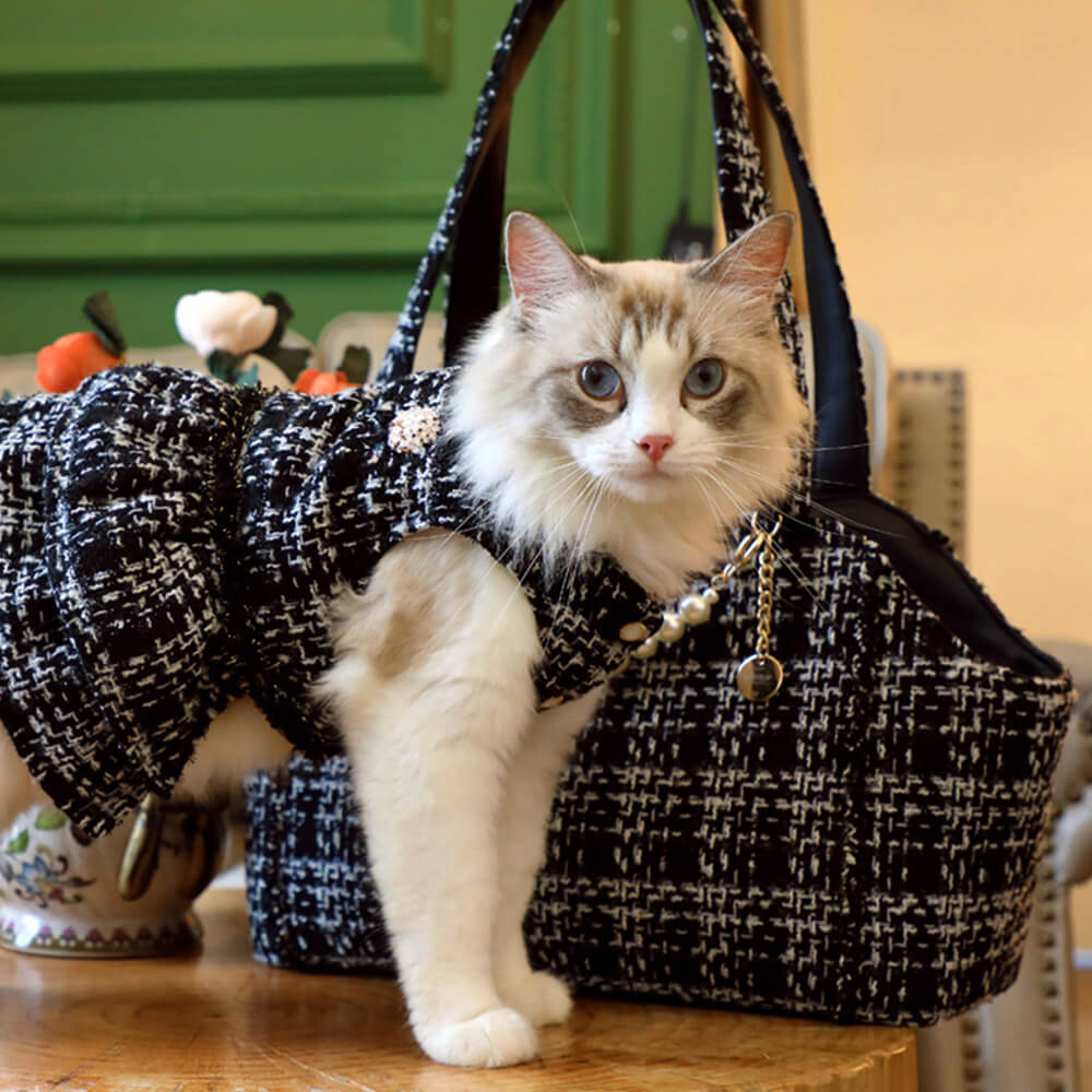 Borsa trasportino leggera in tweed di lusso a scacchi per cani e gatti