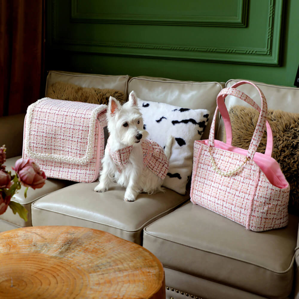 Borsa trasportino leggera in tweed di lusso a scacchi per cani e gatti
