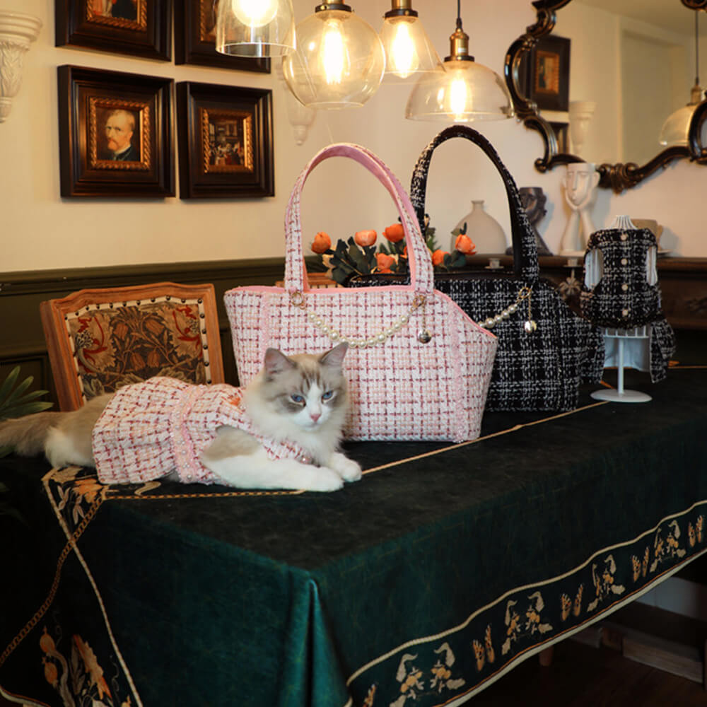 Borsa trasportino leggera in tweed di lusso a scacchi per cani e gatti