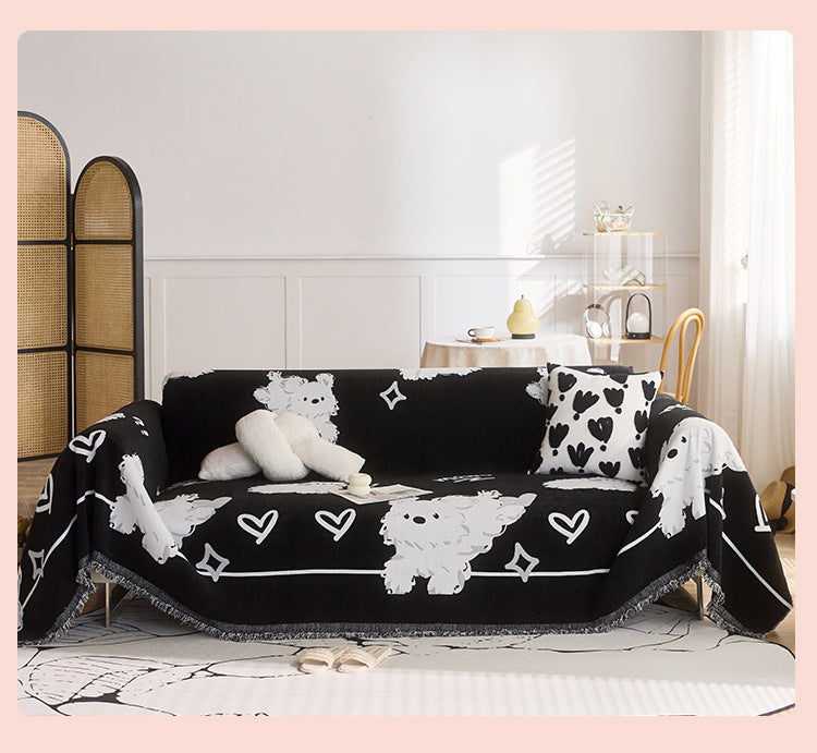 Copertura per divano in chenille reversibile con motivo di gatti disegnati a mano carini.