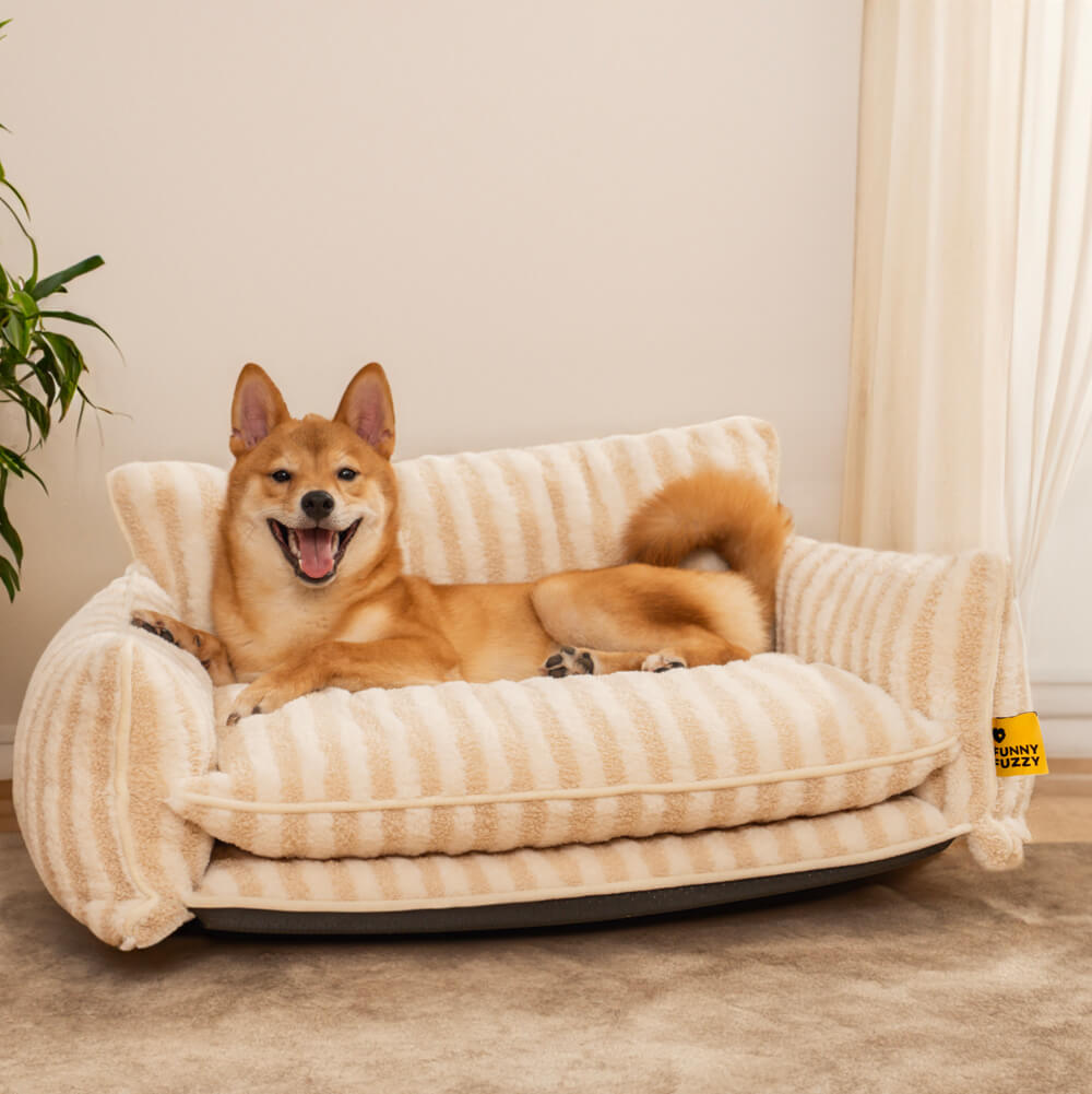 Divano per cani e gatti a doppio strato in faux lambswool a righe alla moda