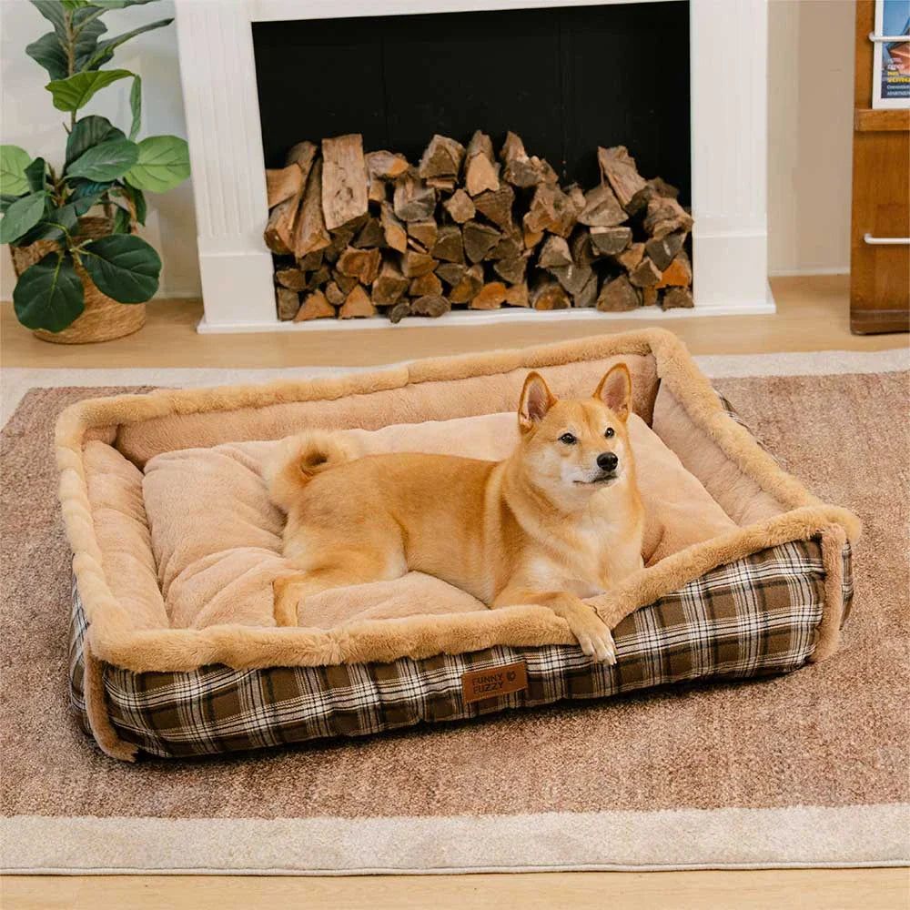 Cuscino per cani vintage a quadretti, lavabile e soffice – TuckNap