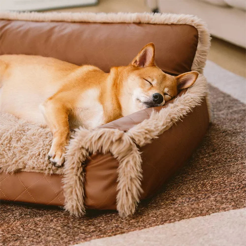 Letto ortopedico per cani in ecopelle di lusso e morbido, con spugna rimovibile - WarmRest