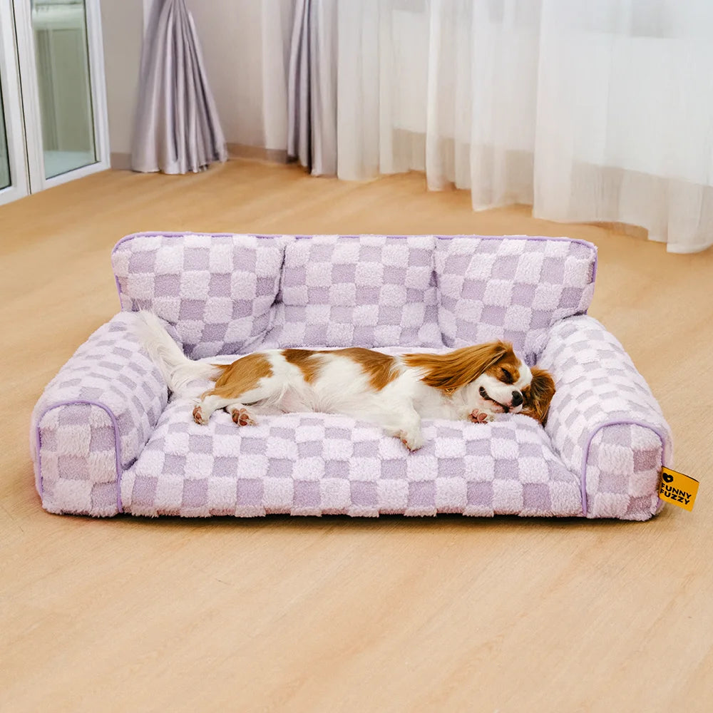 Letto ortopedico rimovibile per cani con cuscino a forma di cuscino, in peluche a quadri - CozyNest