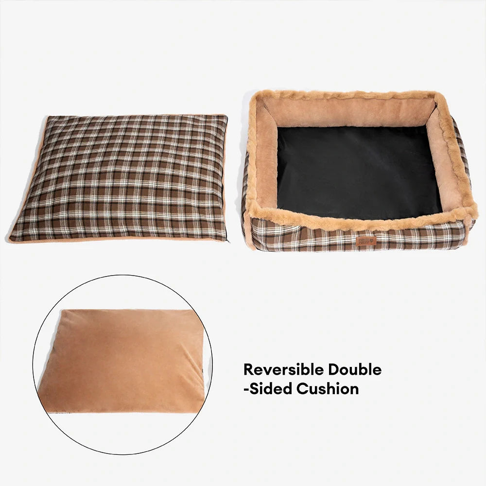 Cuscino per cani vintage a quadretti, lavabile e soffice – TuckNap