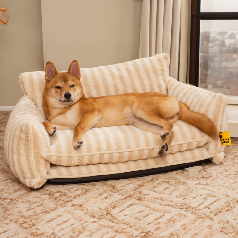 Divano per cani e gatti a doppio strato in faux lambswool a righe alla moda