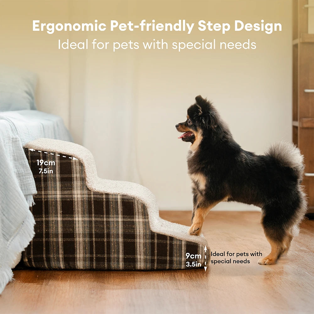 Rampa per animali domestici con scala in spugna ad alta densità, rimovibile e in plaid di peluche - ComfyClimb