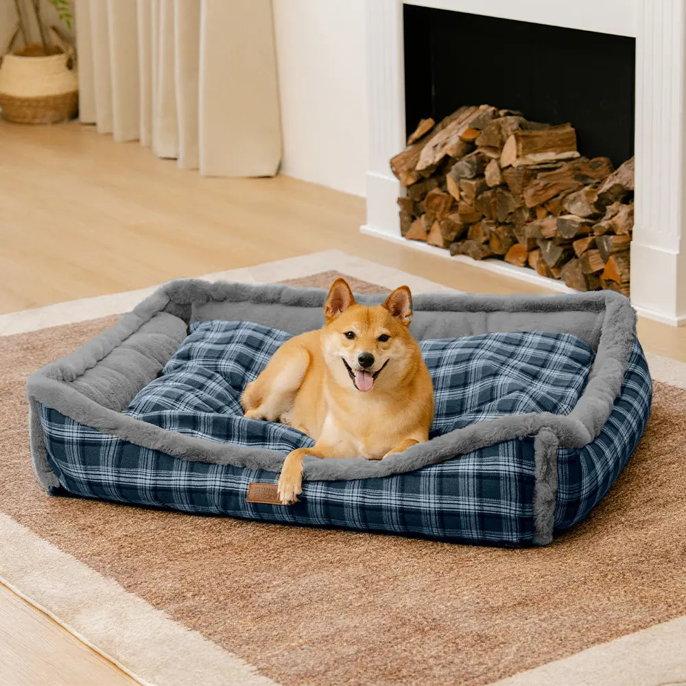 Cuscino per cani vintage a quadretti, lavabile e soffice – TuckNap