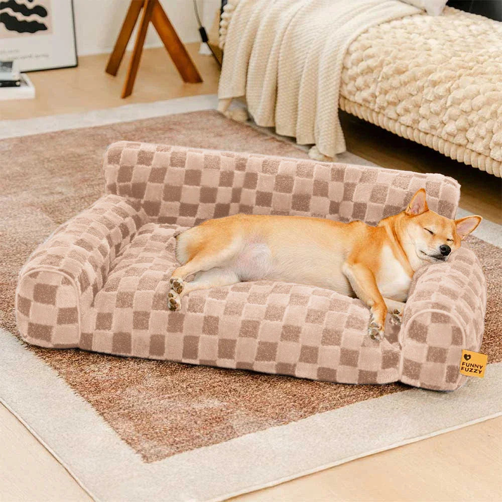Letto ortopedico rimovibile per cani con cuscino a forma di cuscino, in peluche a quadri - CozyNest