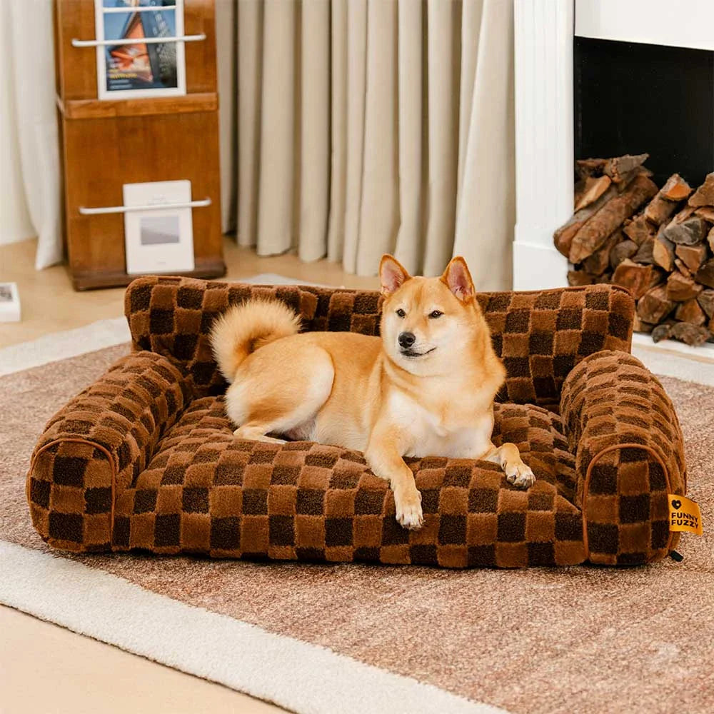 Letto ortopedico rimovibile per cani con cuscino a forma di cuscino, in peluche a quadri - CozyNest