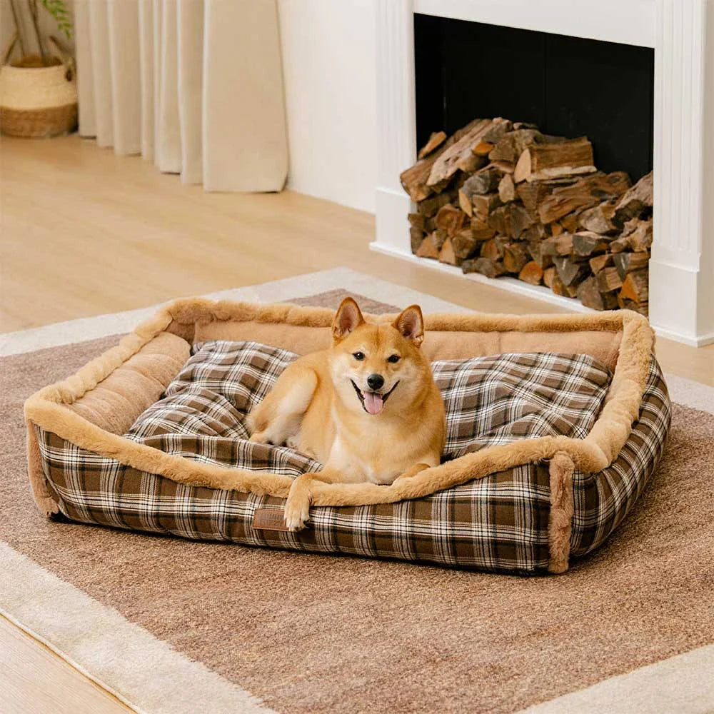 Cuscino per cani vintage a quadretti, lavabile e soffice – TuckNap