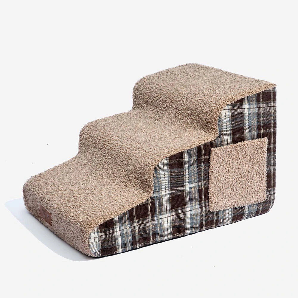 Rampa per animali domestici con scala in spugna ad alta densità, rimovibile e in plaid di peluche - ComfyClimb