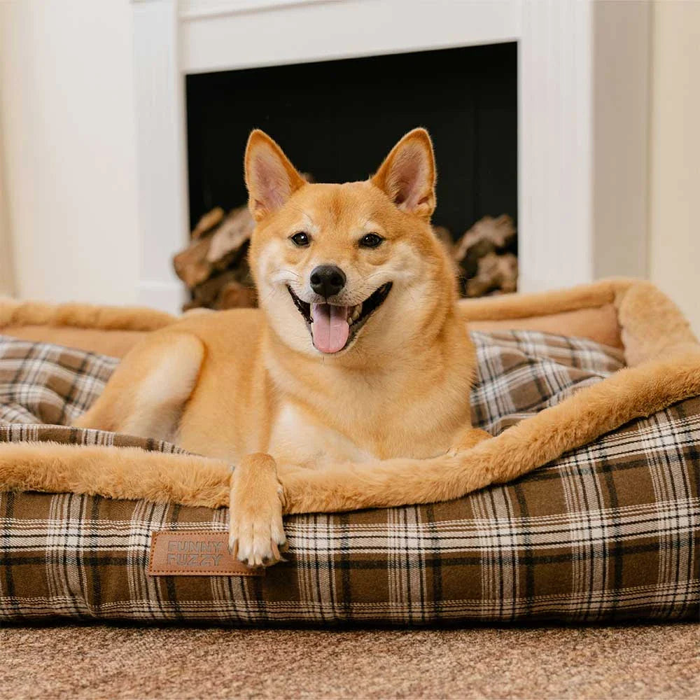 Cuscino per cani vintage a quadretti, lavabile e soffice – TuckNap