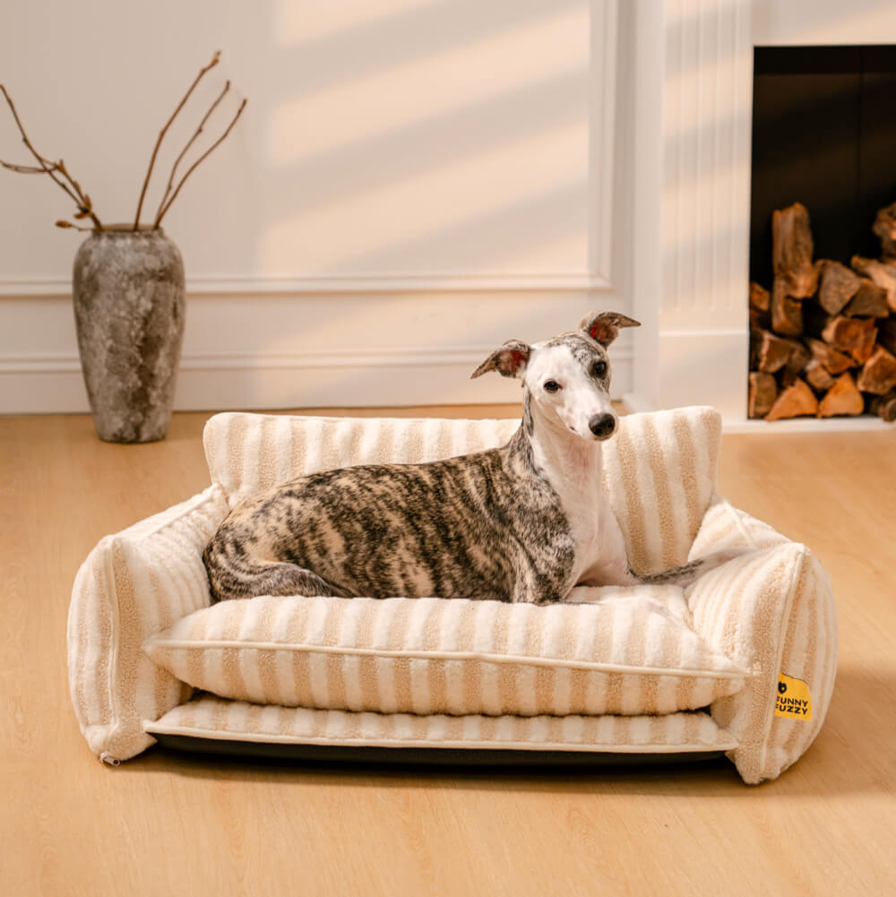 Divano per cani e gatti a doppio strato in faux lambswool a righe alla moda