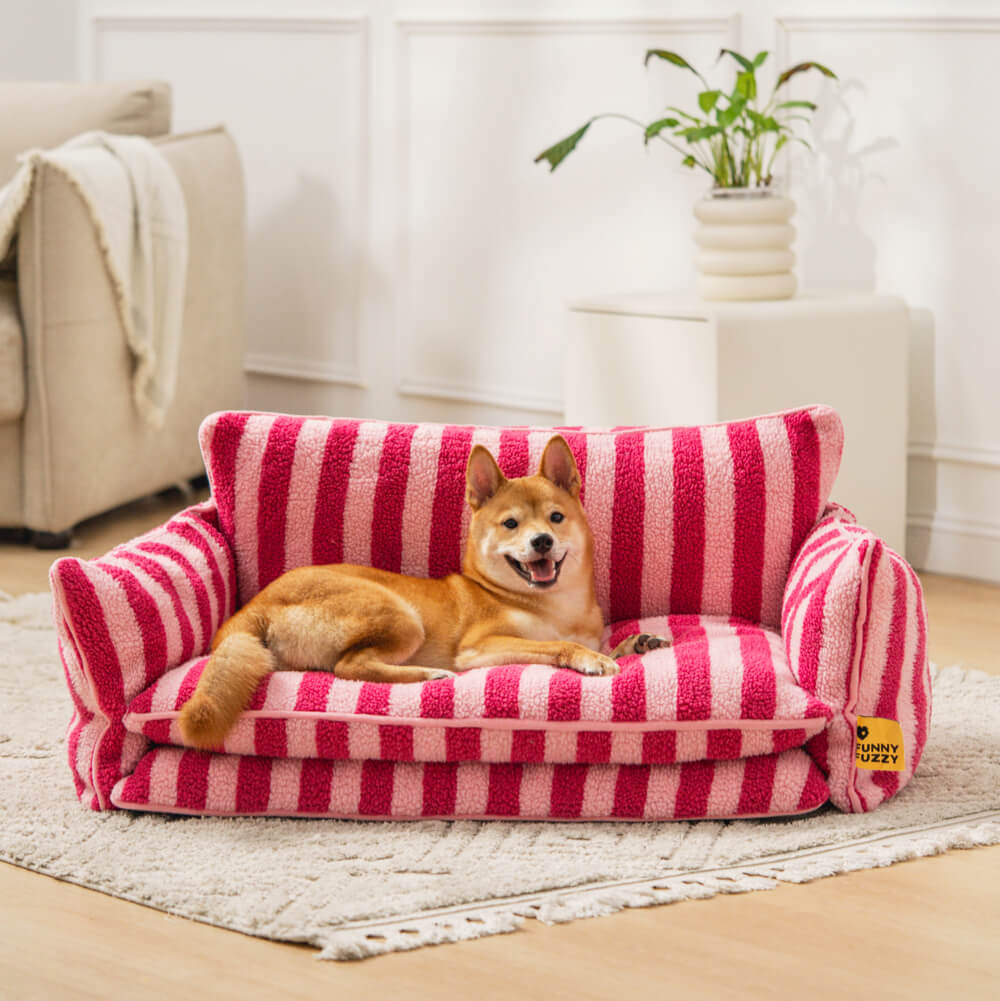 Divano per cani e gatti a doppio strato in faux lambswool a righe alla moda