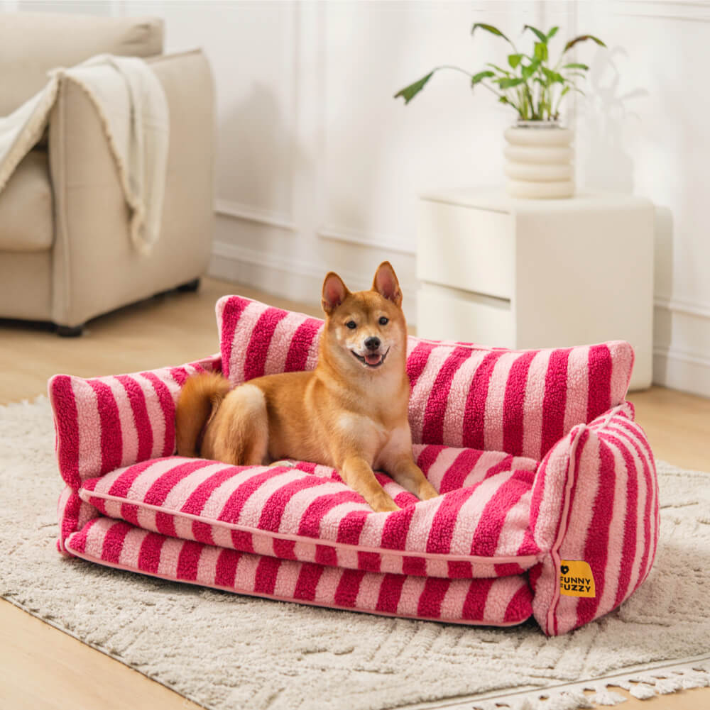 Divano per cani e gatti a doppio strato in faux lambswool a righe alla moda