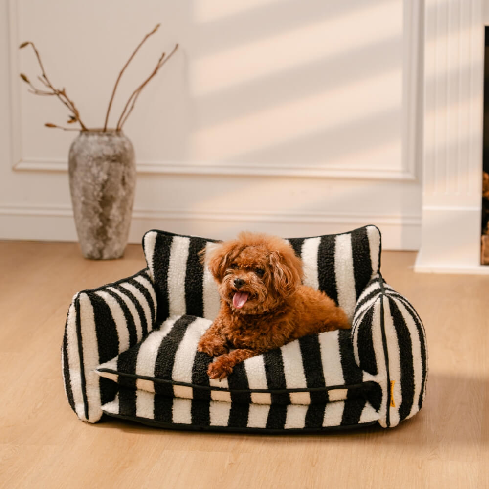 Divano per cani e gatti a doppio strato in faux lambswool a righe alla moda