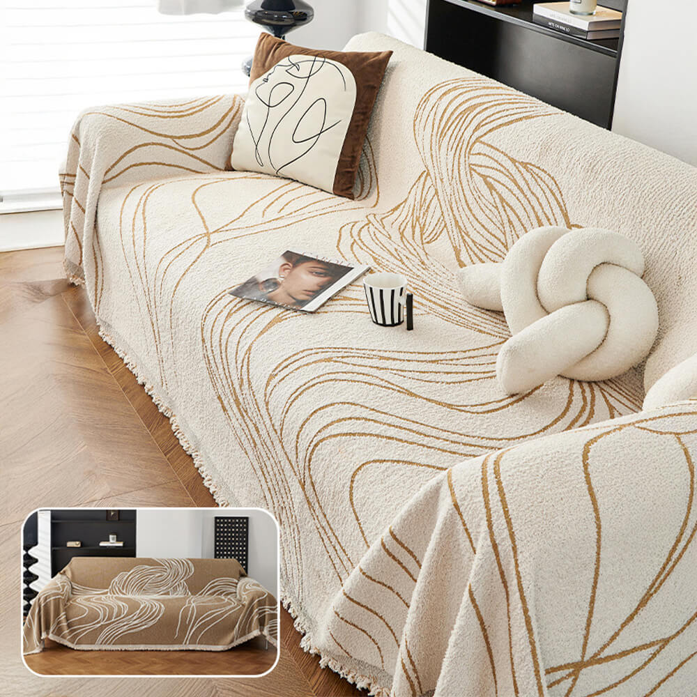 Copertura per divano minimalista in chenille, reversibile, resistente ai graffi dei gatti e antiscivolo