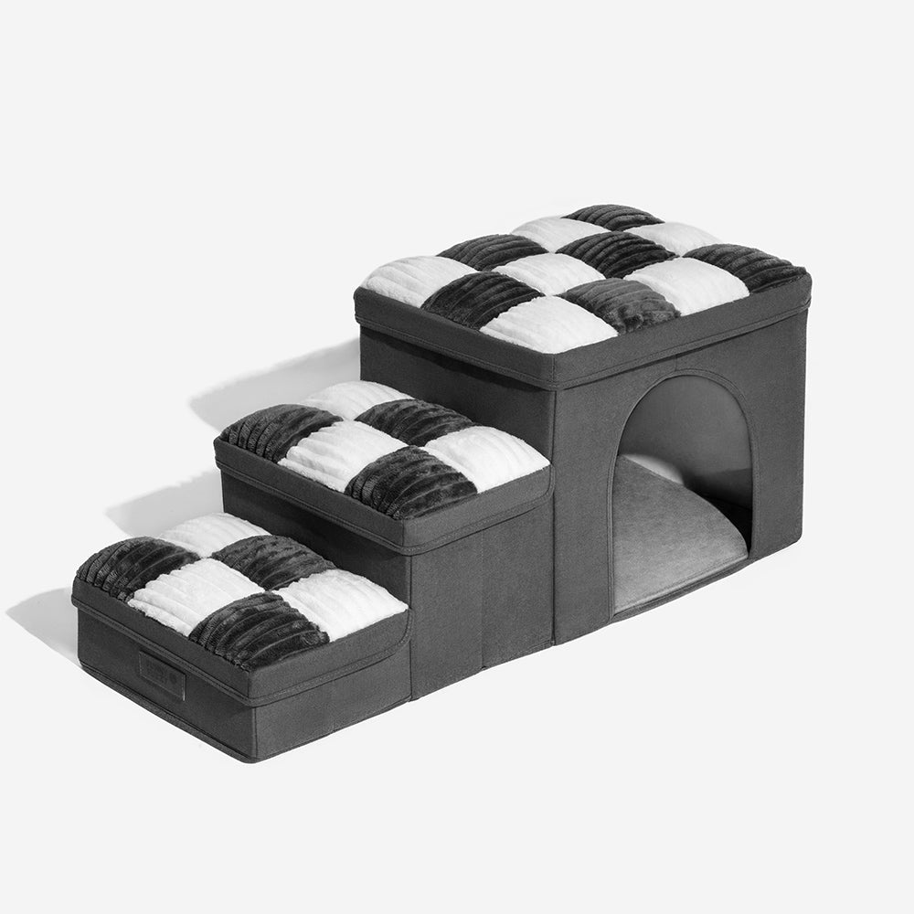 Piano di scacchi in legno fatto a mano con gradini per cani con storage e condo - Napsteps