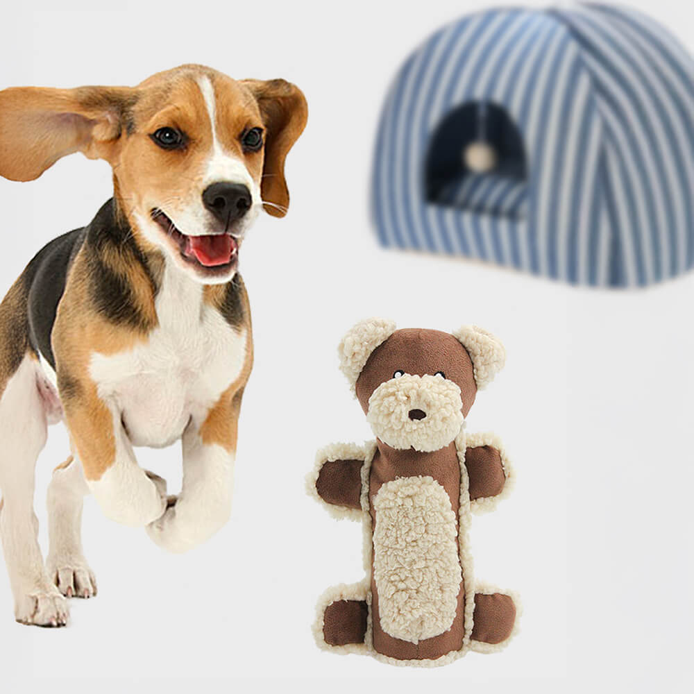 Giocattolo per cani interattivo in morbido peluche a forma di topo orso, durevole e squeaky.