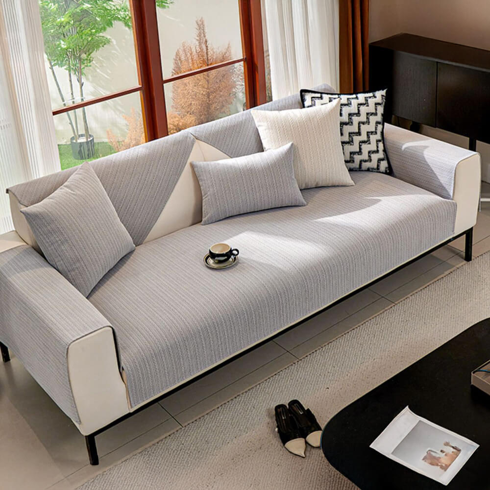 Copertura per divano in chenille a strisce di grano impermeabile minimalista