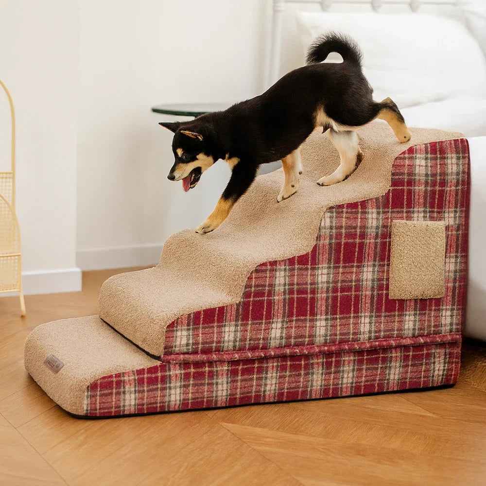Rampa per animali domestici con scala in spugna ad alta densità, rimovibile e in plaid di peluche - ComfyClimb