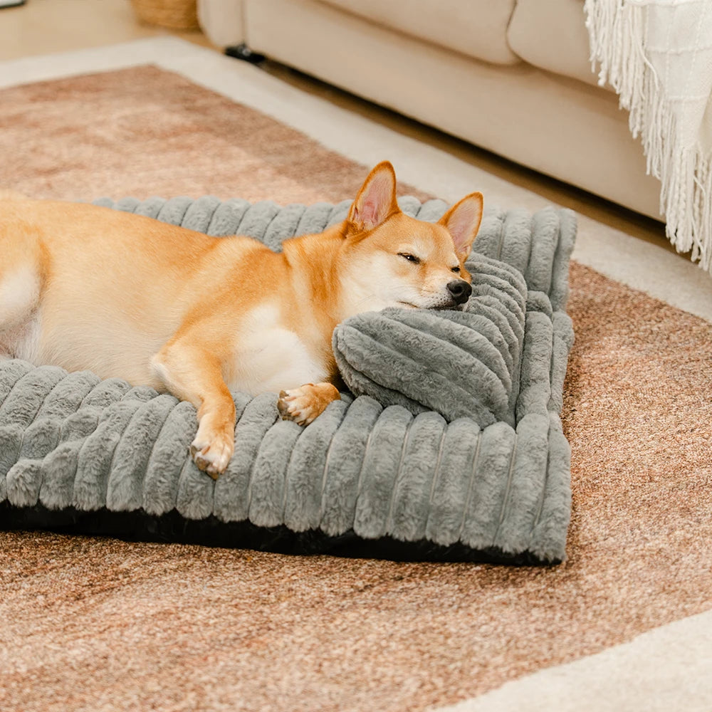 Letto per cani in peluche morbido e spesso, con cuscino, calmante e confortevole