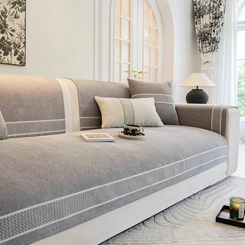 Copertura per divano in chenille jacquard con design a bordo largo resistente ai graffi