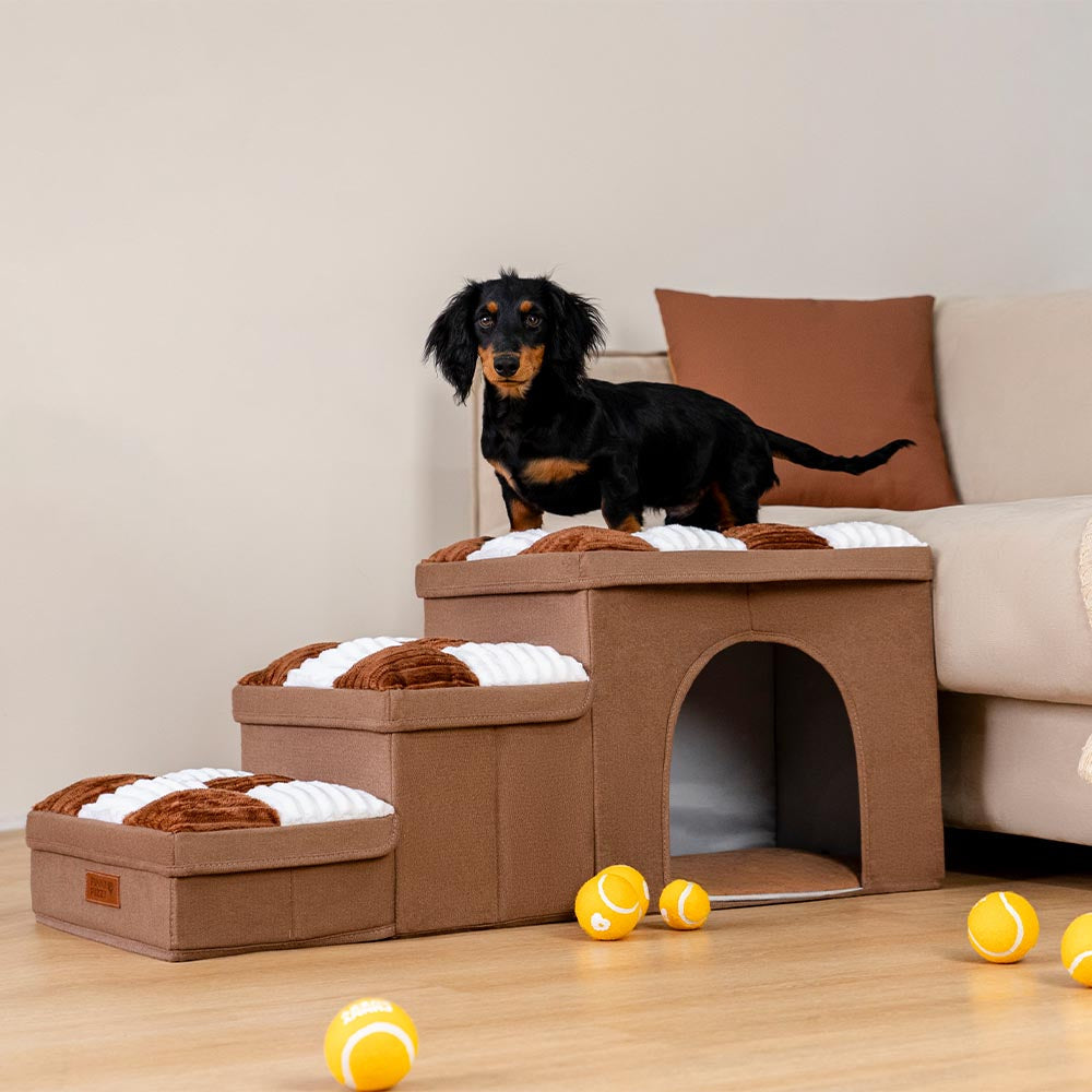 Piano di scacchi in legno fatto a mano con gradini per cani con storage e condo - Napsteps