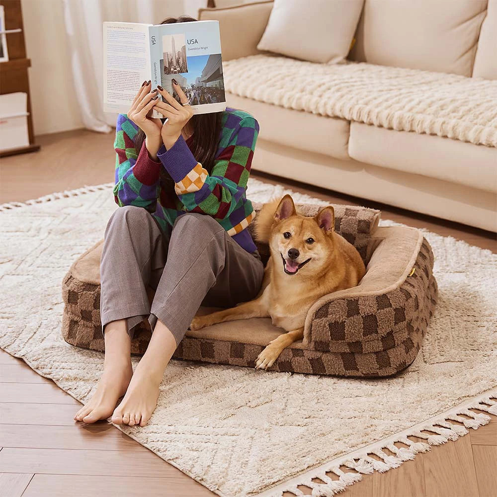 Letto ortopedico per cani con cuscino, a scacchi, fluffy, caldo e lavabile – CloudNooki