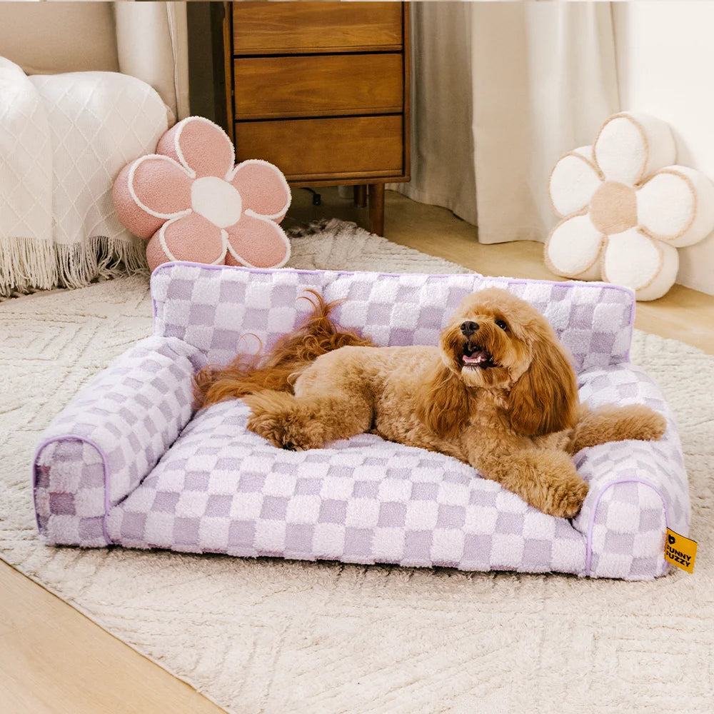 Letto ortopedico rimovibile per cani con cuscino a forma di cuscino, in peluche a quadri - CozyNest